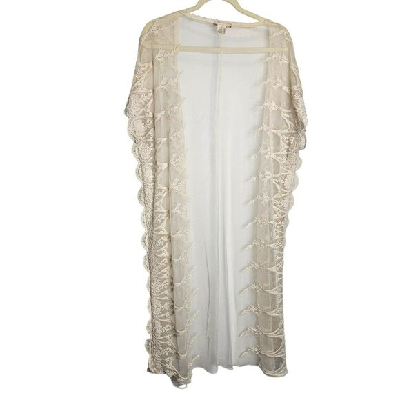 Vivid Importers Cream Lace‎ Crochet Long Duster Kimono Open Front Cardigan 1X - Picture 5 of 9